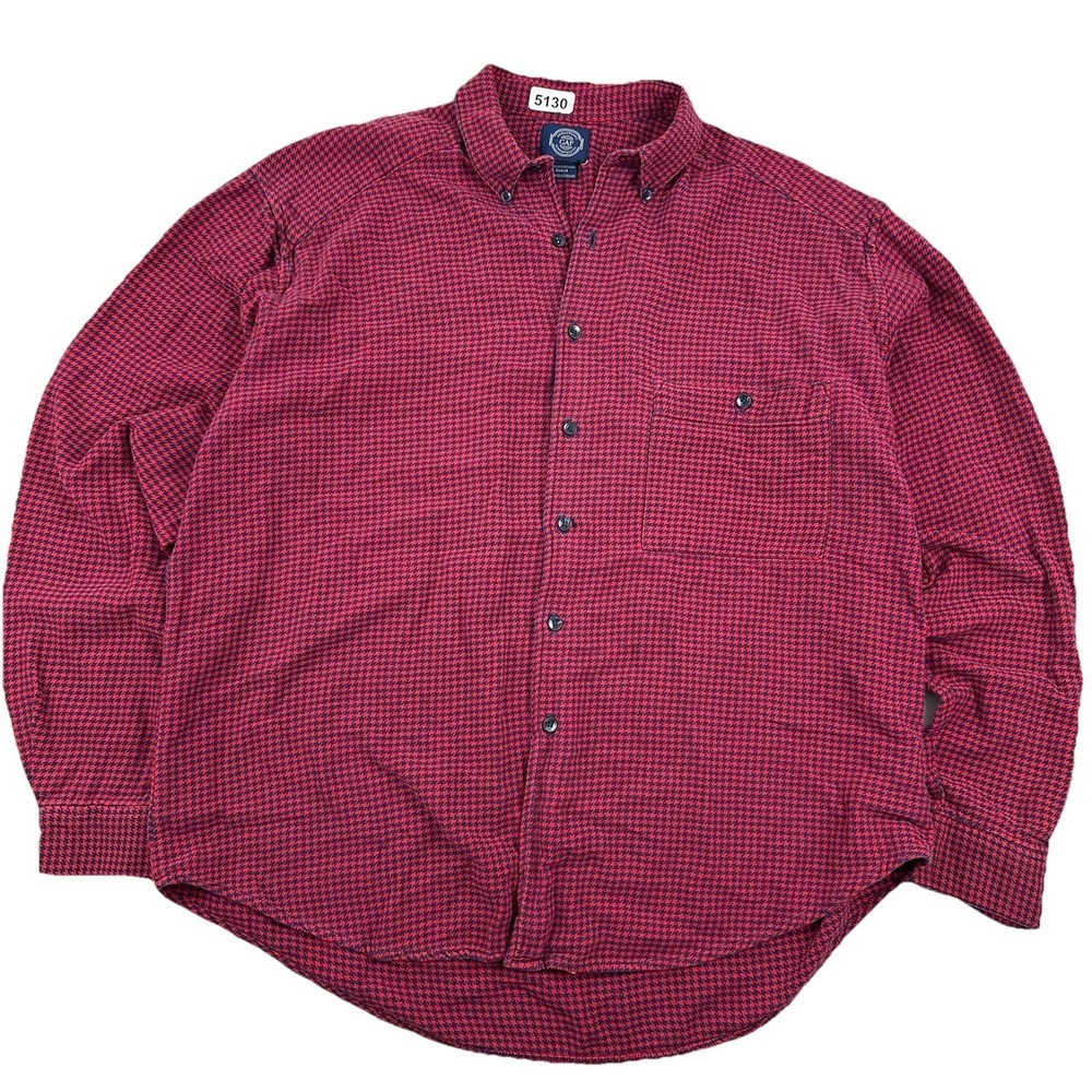 VTG 90s Gap Houndstooth Flannel Shirt Men XL Red Navy Blue 80s Long Sleeve Soft